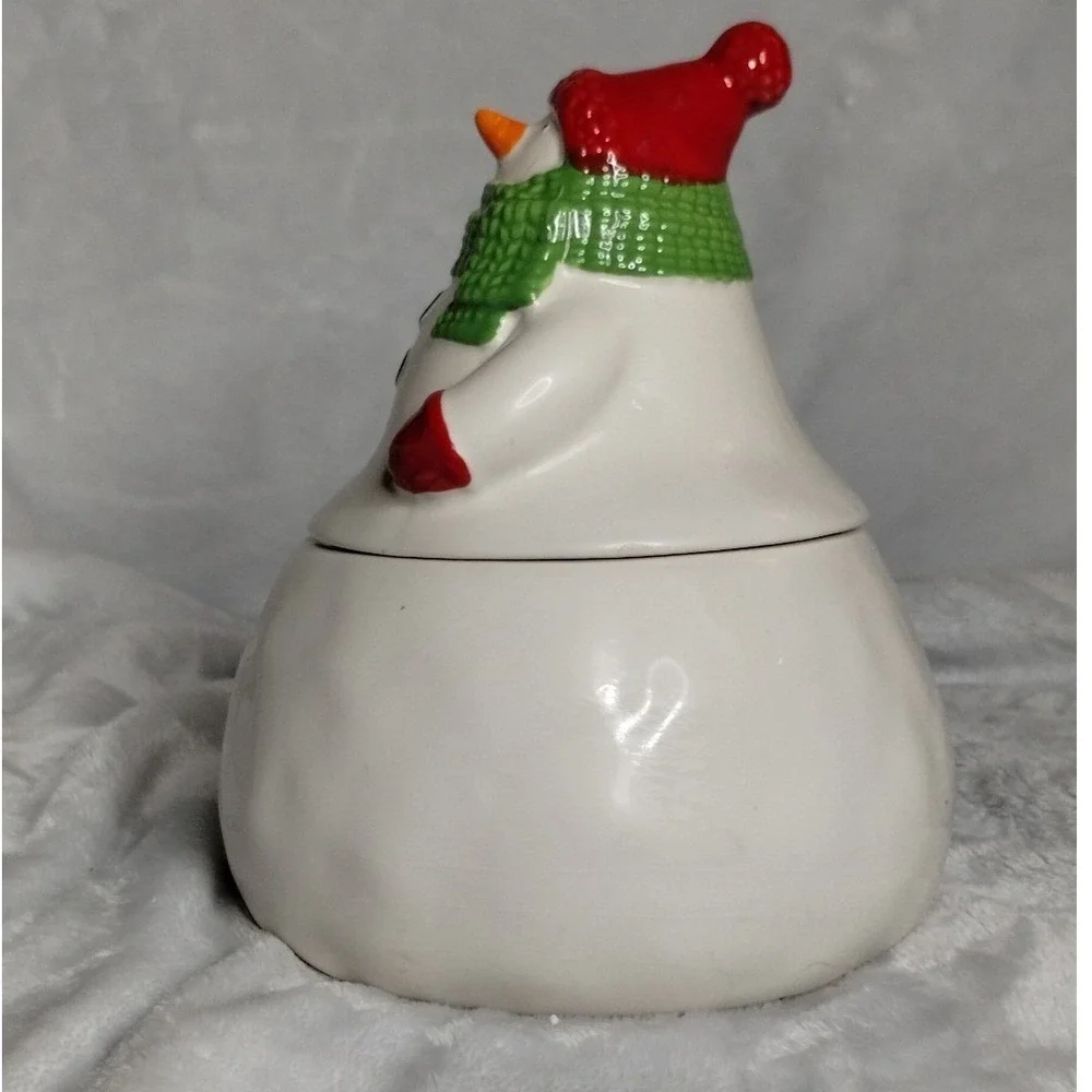 Hallmark Snowman Cookie Jar Red Hat Green Scarf Ceramic Christmas Kitchen Decor‎